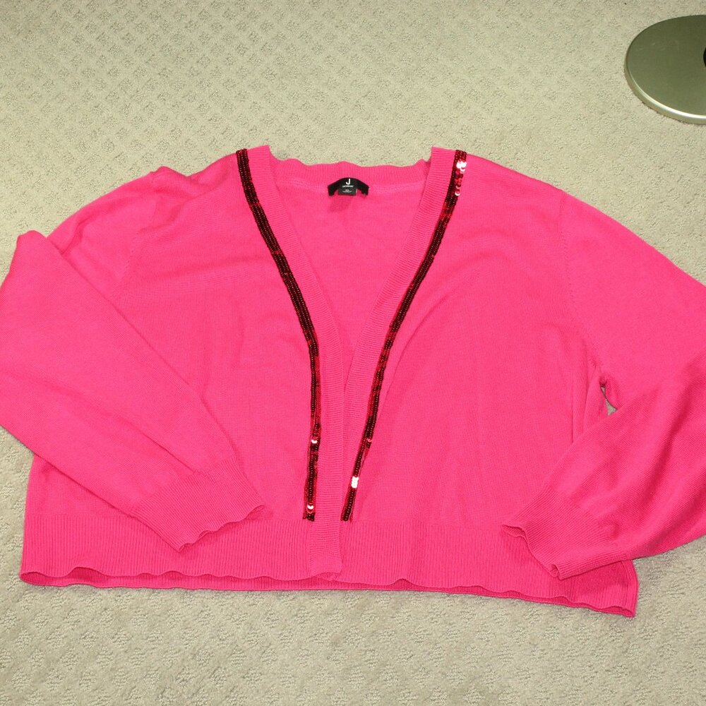 Jason Wu Size XL Barbie Pink Open Front Cardigan with Sequin Trim